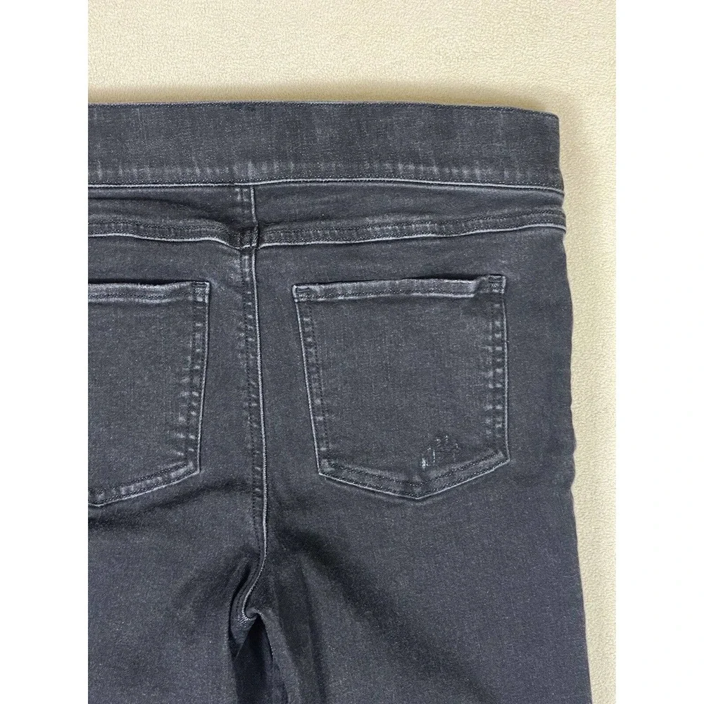 Spanx Distressed Skinny Jeans Womens M Black Mid Rise Pull On Elastic‎ Waist